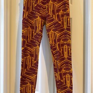 LuLaRoe Maroon and Yellow Leggings